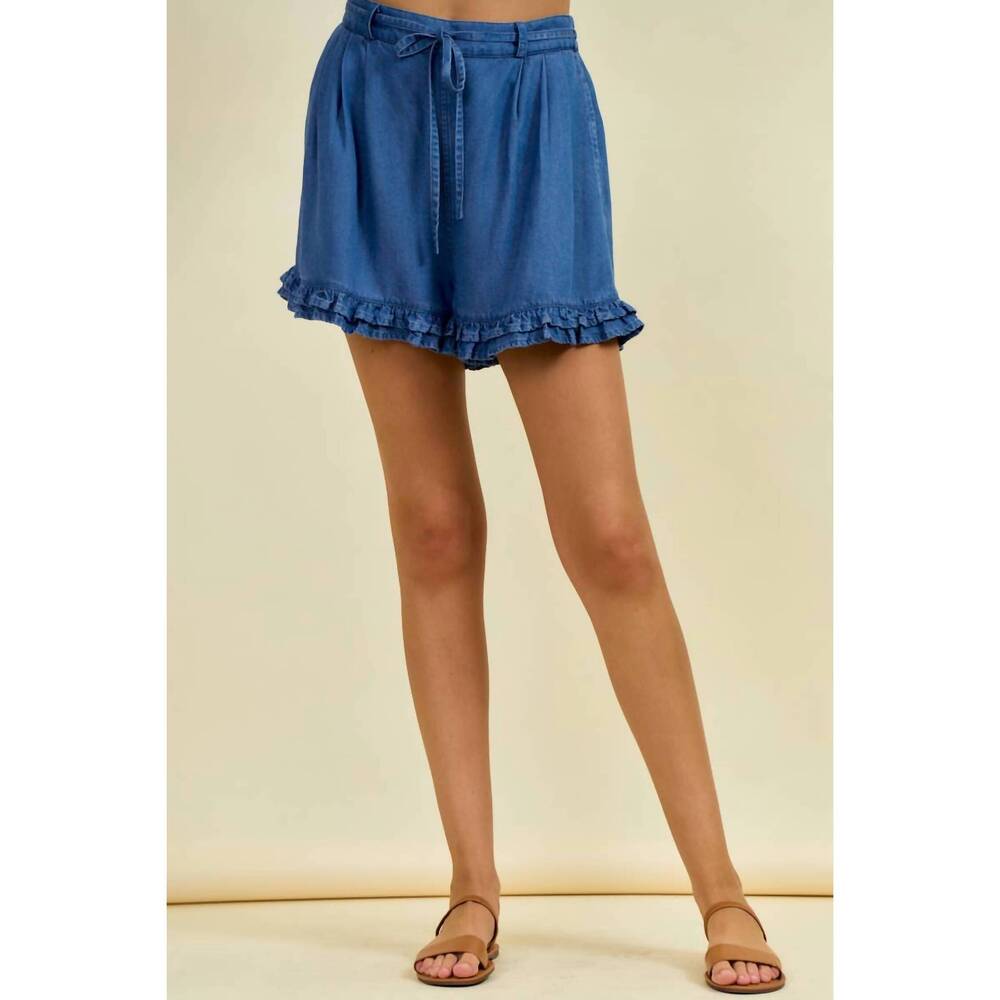NEW DOE AND RAE ruffle tencel shorts in denim